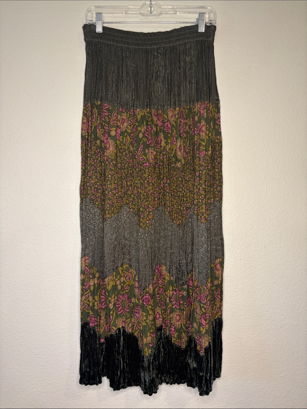 Vintage White Stag broomstick long skirt mixed fabric and print pull on M